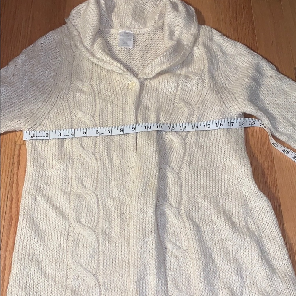 Long Cream Cable Knit Single Button Sweater M - Picture 4 of 5